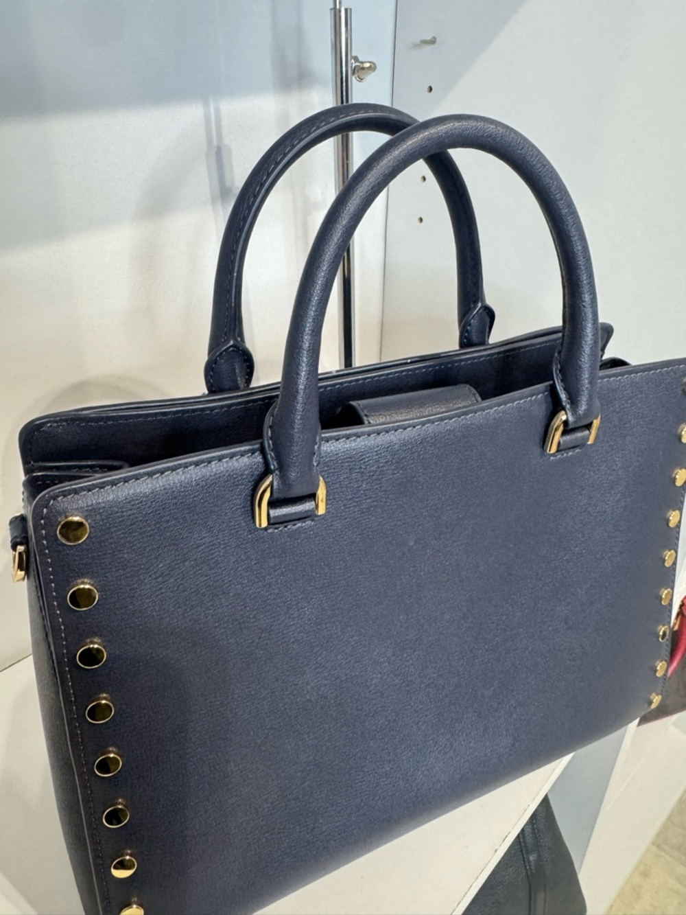 Michael kors Navy Leather Top-Handle Satchel with Gold Hardware - Picture 3 of 5